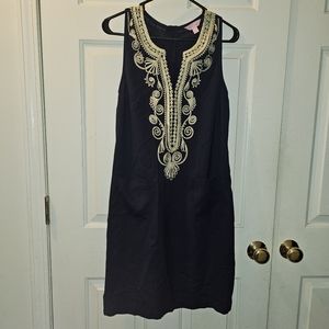 Lilly Pulitzer Carlotta Stretch Shift Dress True Navy with gold trim